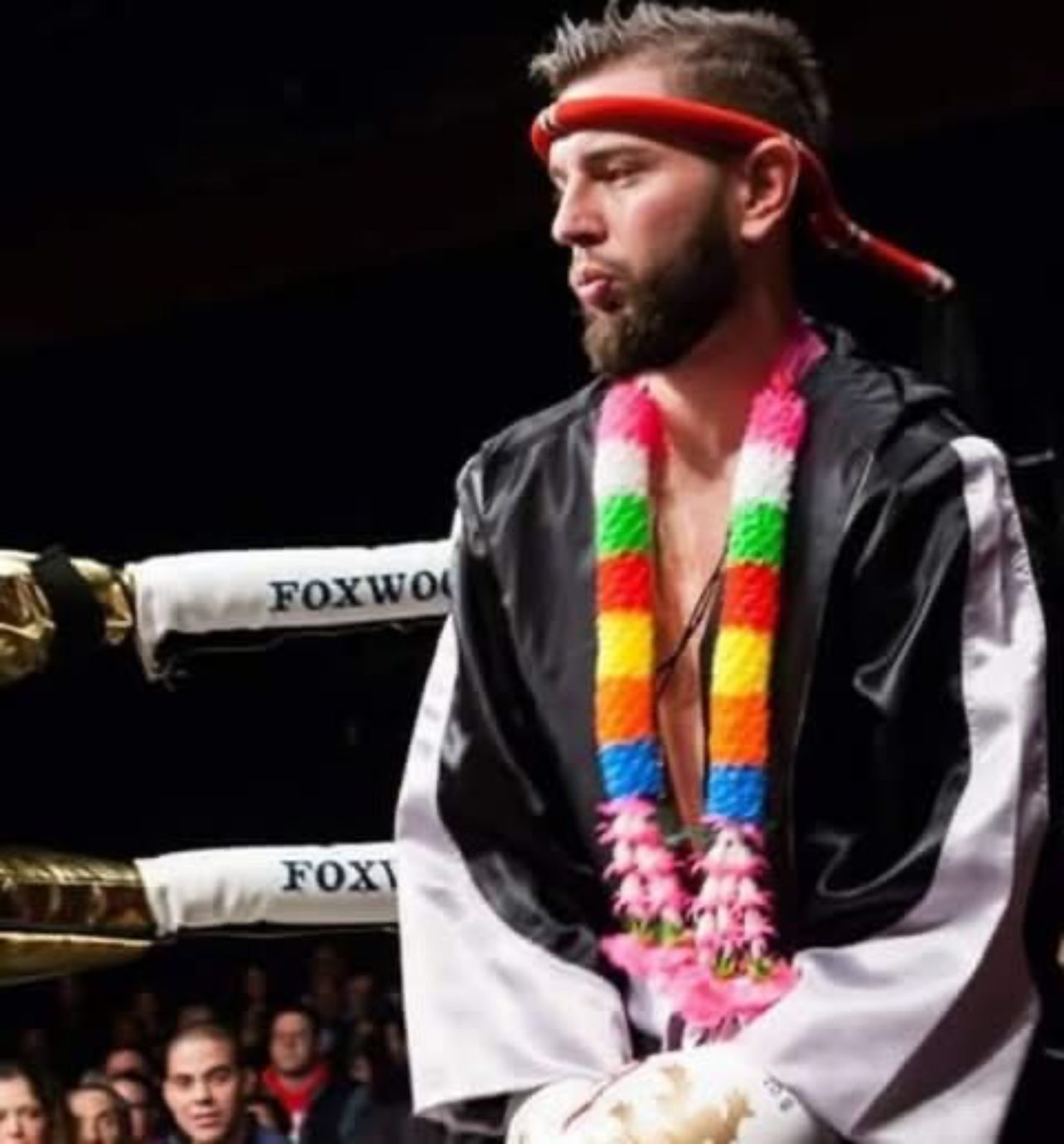 Niko in his mongkol and garlands before his fight at Foxwoods
